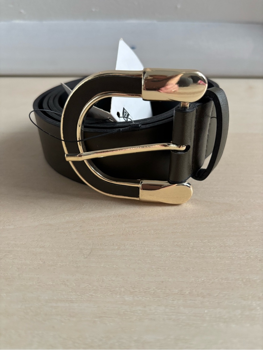 Zara Dark Green Belt with Gold D-Shaped Buckle